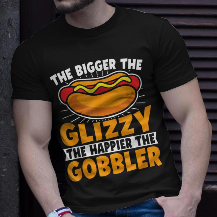 The Bigger The Glizzy The Happier The Gobbler Hot Dog T-Shirt Gifts for Him