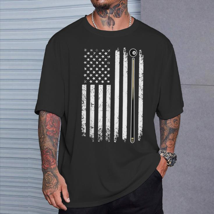 Billiards Pool Player Table Usa Us Vintage American Flag T-Shirt Gifts for Him