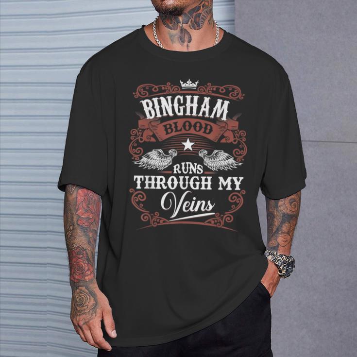 Bingham Blood Runs Through My Veins Vintage Family Name T-Shirt Gifts for Him