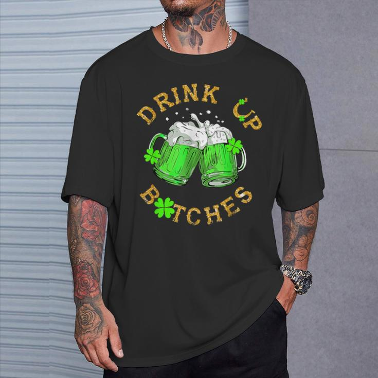 Bitches Drink Up St Patrick's Day Beer Lover Womens T-Shirt Gifts for Him