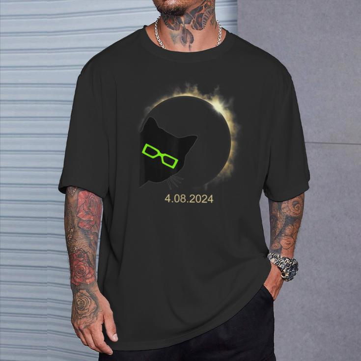 Black Cat Wearing Solar Eclipse Glasses 2024 Solar Eclipse T-Shirt Gifts for Him