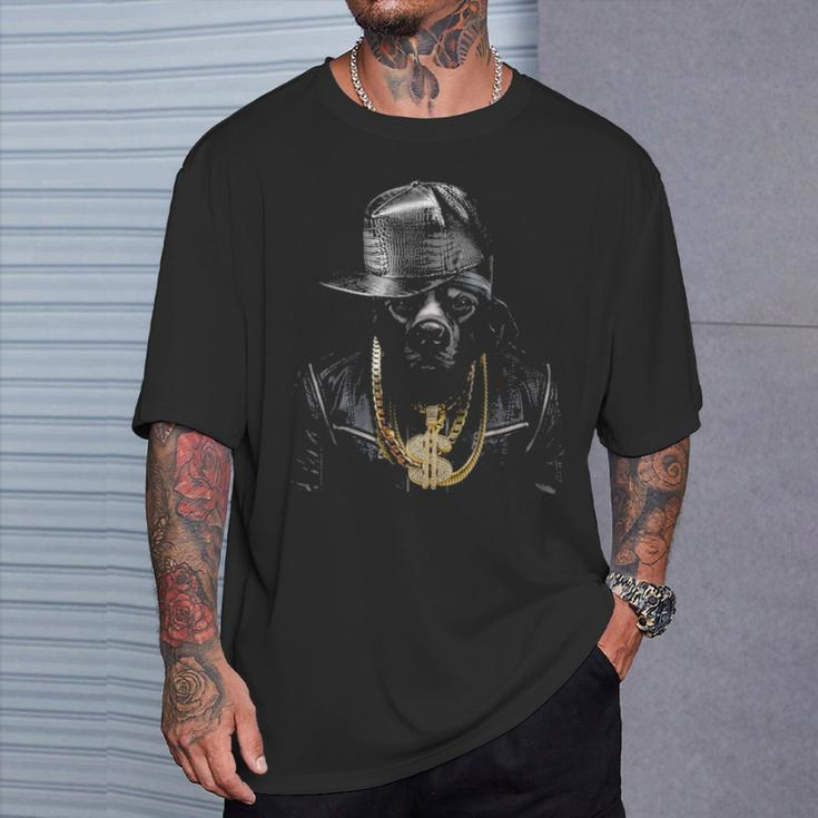 Black Pit Bull Rapper As Hip Hop Artist Dog T-Shirt Gifts for Him