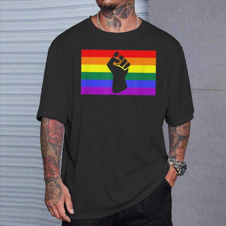 Black Protest Fist Lgbtq Gay Pride Flag Blm Unity Equality T-Shirt Gifts for Him