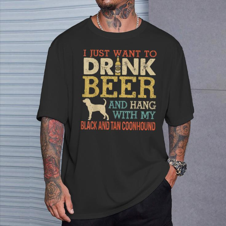 Black And Tan Coonhound Dad Drink Beer Hang With Dog T-Shirt Gifts for Him