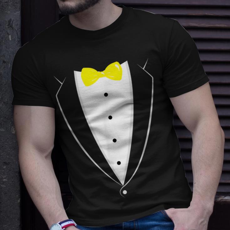 Black And White Tuxedo With Yellow Bow Tie NoveltyT-Shirt Gifts for Him