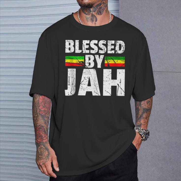 Blessed By Jah Rasta Reggae Graphic Jah Bless Print T-Shirt Gifts for Him