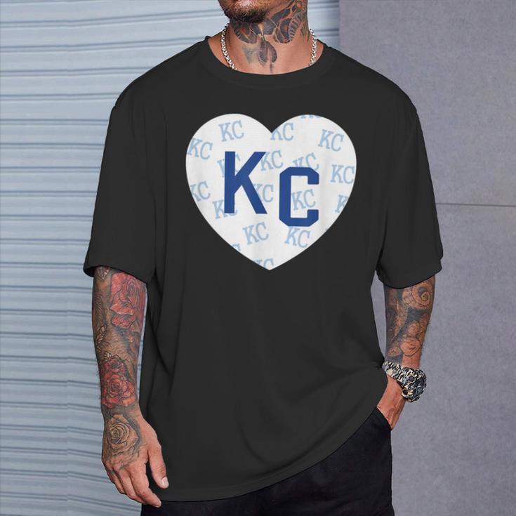 Blue Kc Heart Kansas City 2 Letter Kc Pattern Love Kc Blue T-Shirt Gifts for Him