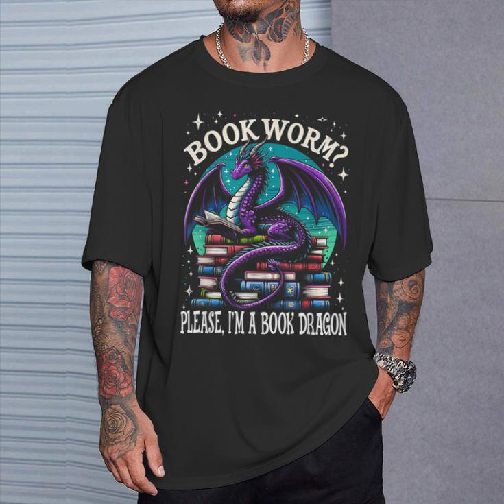 Bookworm Please I'm A Book Dragon Distressed Dragons Books T-Shirt Gifts for Him