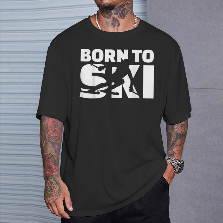 Born to Ski Schwarz T-Shirt, Pistenmotiv für Skifahrer Geschenke für Ihn