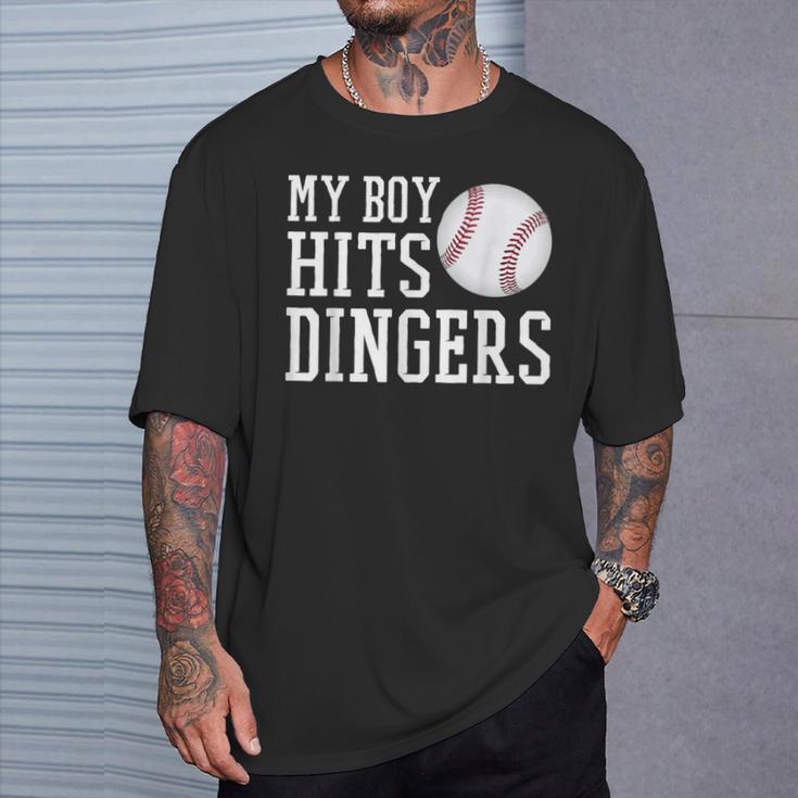 My Boy Hits Dingers Baseball Mom Dad I Hit Dingers T-Shirt Gifts for Him