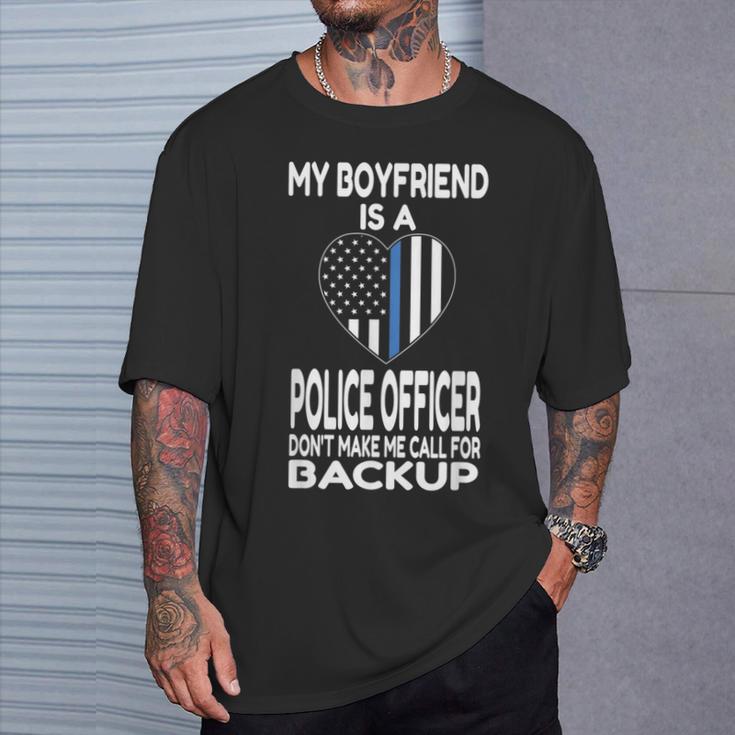 My Boyfriend Is A Police Officer Thin Blue Line Heart T-Shirt Gifts for Him