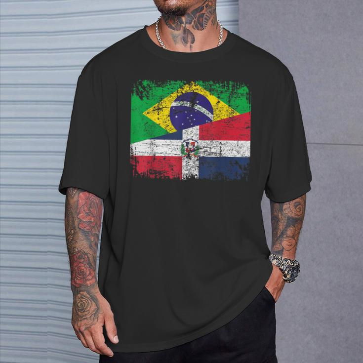 Brazil Dominican Republic Flags Half Dominican Brazilian T-Shirt Gifts for Him