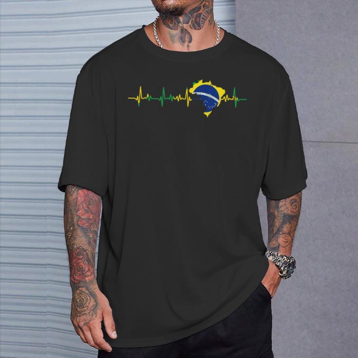 Brazil Flag Heartbeat Brasil T-Shirt Gifts for Him