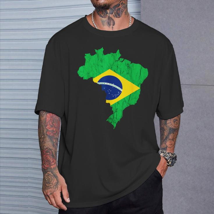 Brazil Map Brazilian Flag Trip Brasileiro Bandeiro Do Brasil T-Shirt Gifts for Him