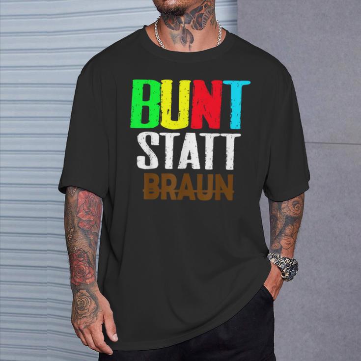 Bunt Statt Braun T-Shirt, Farbblock-Schrift Design, Schwarzes Tee Geschenke für Ihn