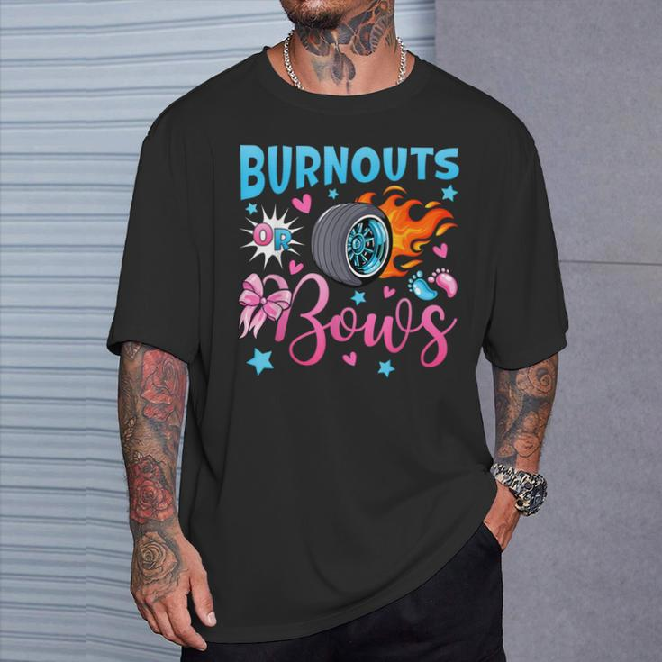 Burnouts Or Bows Gender Reveal Party Ideas Baby Announcement T-Shirt Gifts for Him