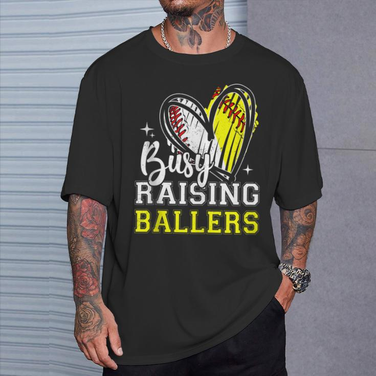 Busy Raising Ballers Heart Softball Baseball Mom T-Shirt Gifts for Him