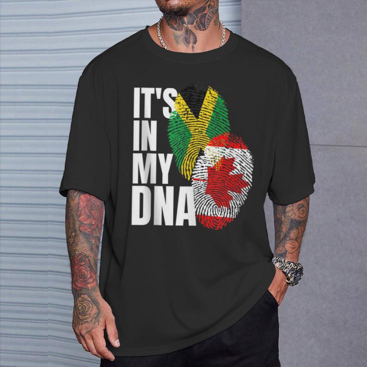 Canadian And Jamaican Mix Dna Flag Heritage T-Shirt Gifts for Him