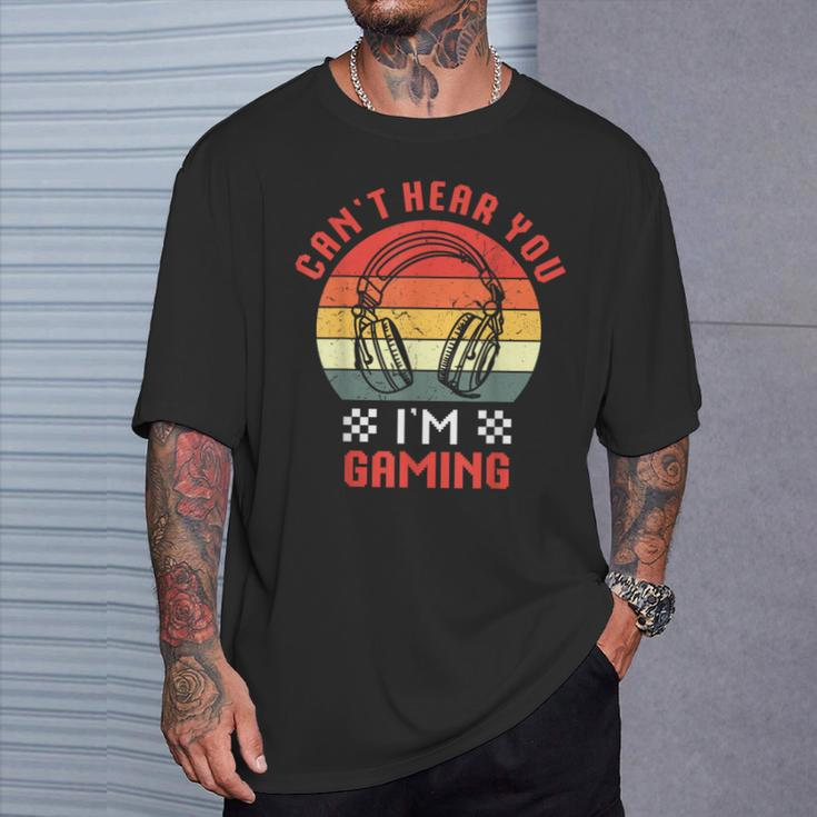 Can't Hear You I'm Gaming Humor Quote Vintage Sunset T-Shirt Gifts for Him