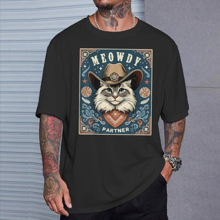 Cat Cowboy Mashup Meowdy Partner Poster Western T-Shirt Gifts for Him