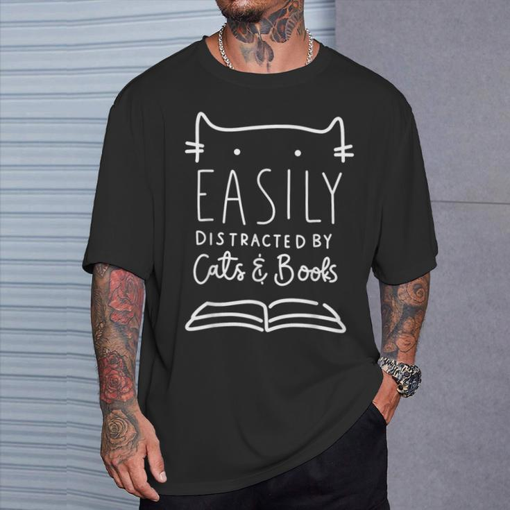 Cat Lover Cats And Books Book Lover Reading Lover Cat T-Shirt Gifts for Him