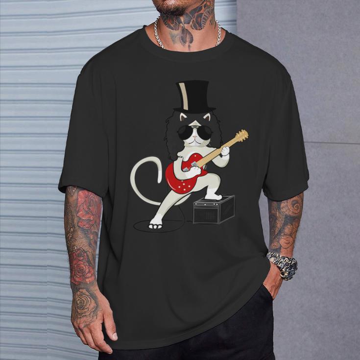 Cat Playing Guitar Heavy Metal Rock Guitarists Lover T-Shirt Gifts for Him