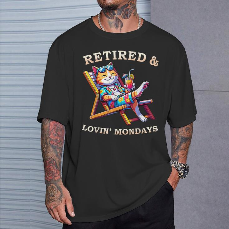Cat Retired Lovin Mondays Meow Animal Lover Retirement T-Shirt Gifts for Him