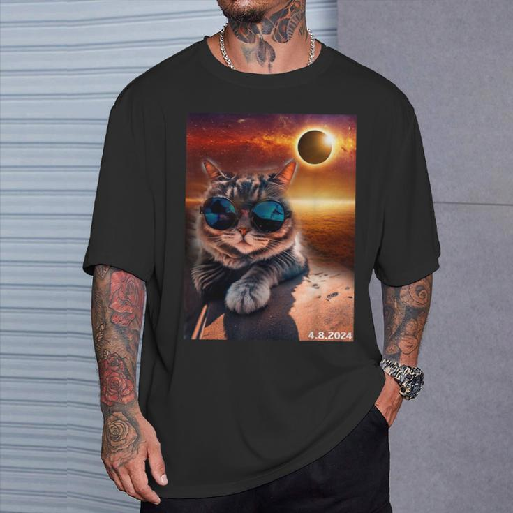 Cat Taking A Selfie With Solar Eclipse 2024 Wearing Glasses T-Shirt Gifts for Him