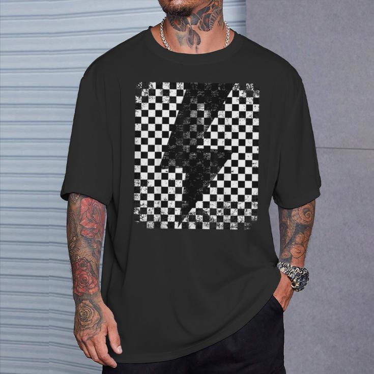 Checkered Lightning Bolt Thunder Checkerboard Graphic T-Shirt Gifts for Him