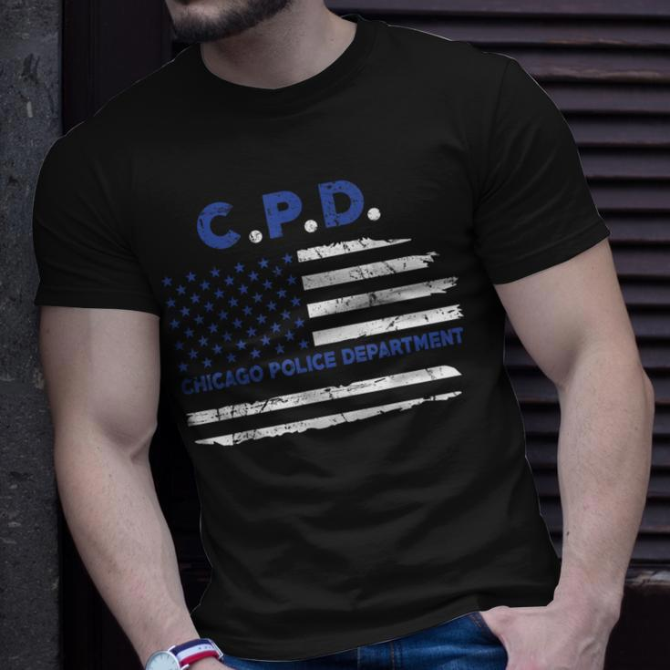 Chicago Police Officer American Flag Thin Blue Line T-Shirt Gifts for Him