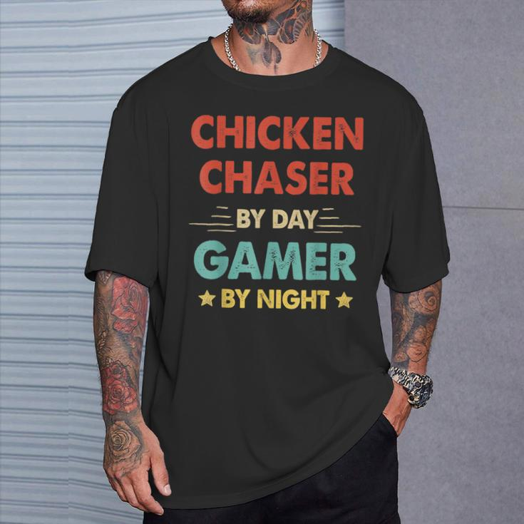 Chicken Chaser By Day Gamer By Night T-Shirt Gifts for Him