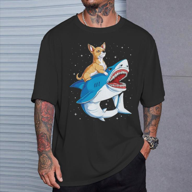 Chihuahua Riding Shark Jawsome Dog Lover Space Galaxy T-Shirt Gifts for Him