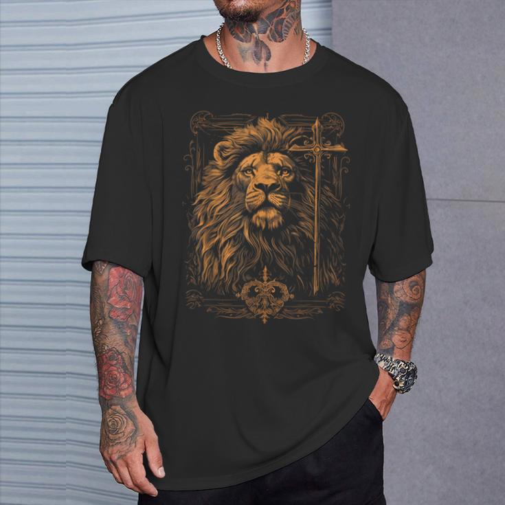 Christian Cross Lion Of Judah Religious Faith Jesus Pastor T-Shirt Gifts for Him