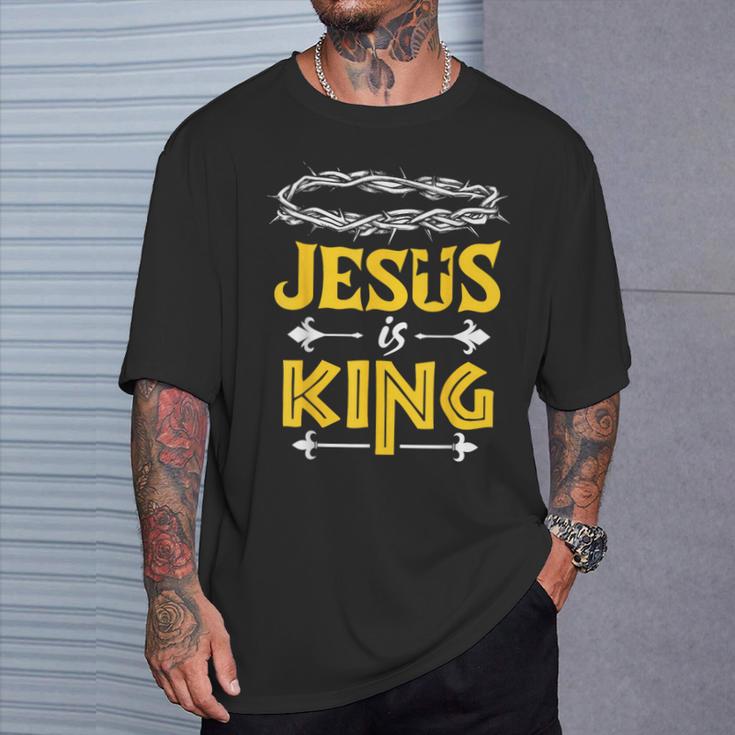 Christliches T-Shirt Jesus is King mit Dornenkrone Design, Glaubensbekenntnis Tee Geschenke für Ihn