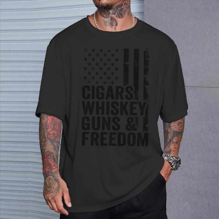Cigars Whiskey Guns & Freedom Drinking Usa Flag Gun T-Shirt Gifts for Him