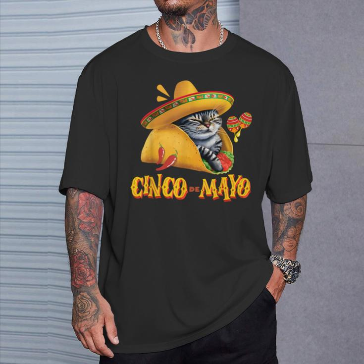 Cinco De Mayo Mexican Fiesta 5 De Mayo Taco Cat T-Shirt Gifts for Him