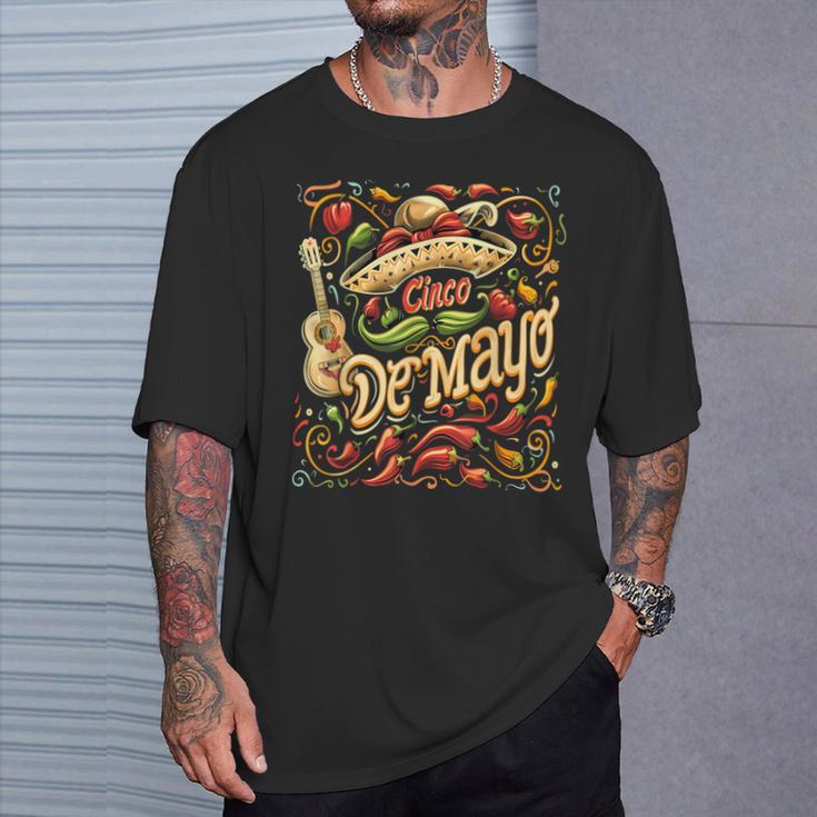 Cinco De Mayo Vintage Mexican Chilli Peppers Style T-Shirt Gifts for Him