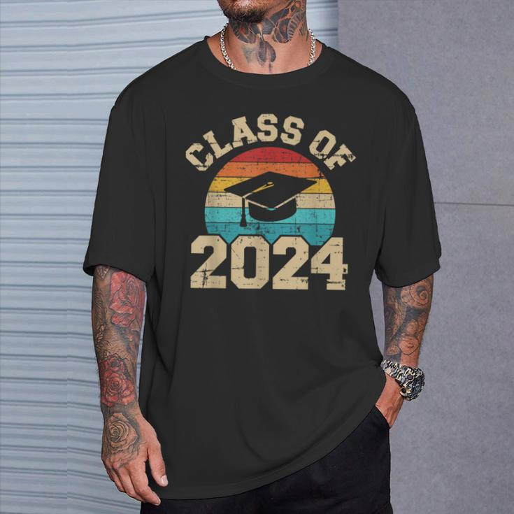 Class Of 2024 Graduation Hat Retro T-Shirt Gifts for Him