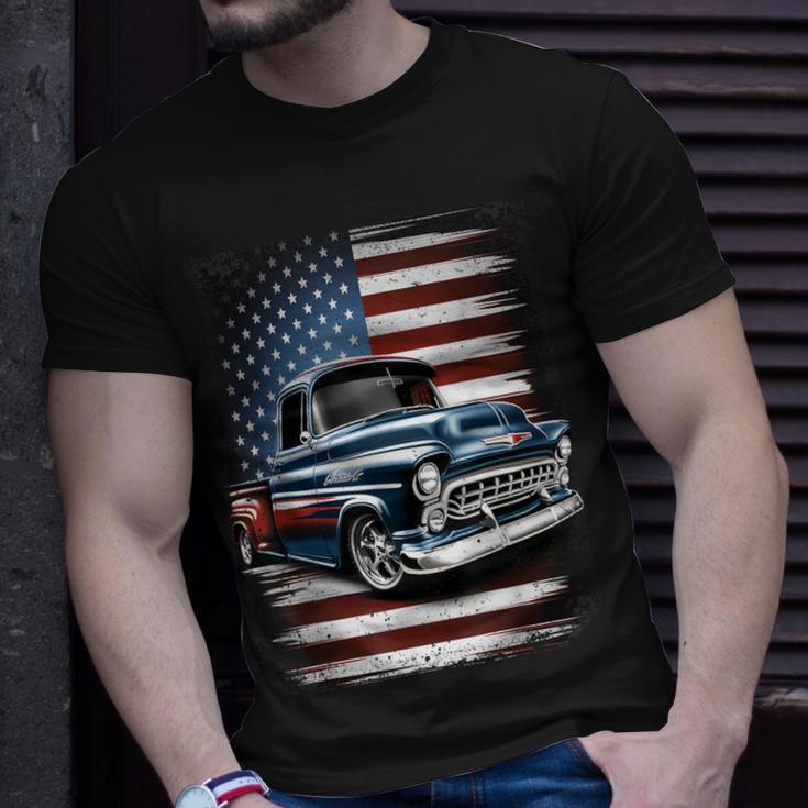 Classic Old Pickup Truck American Flag 4Th Of July Patriotic T-Shirt Gifts for Him