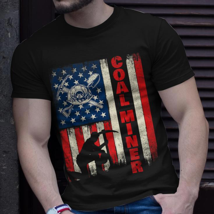 Coal Miner Patriotic Usa Flag Pitman Underground Mining T-Shirt Gifts for Him