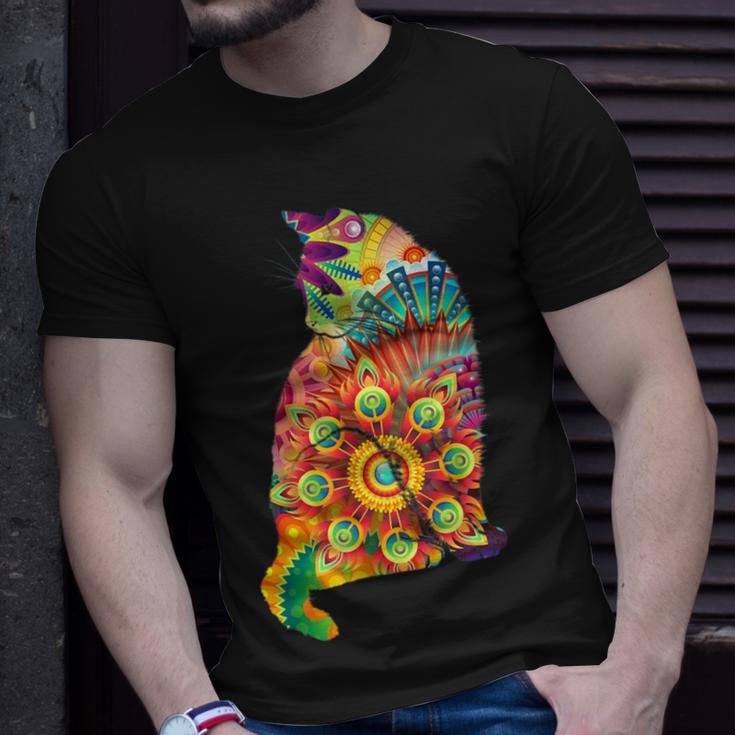 Colorful Cat Lover Feline Psychedelic Abstract Hippy T-Shirt Gifts for Him