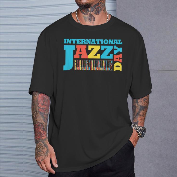 Colorful International Jazz Day Featuring Piano Keys T-Shirt Gifts for Him