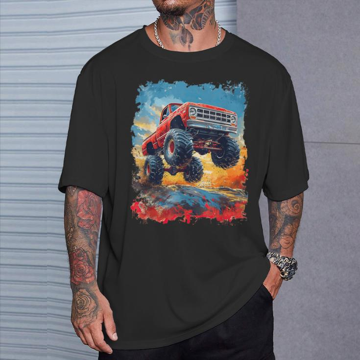 Colorful Monster Truck Jump Big Truck Graphic For Boys Men T-Shirt Gifts for Him