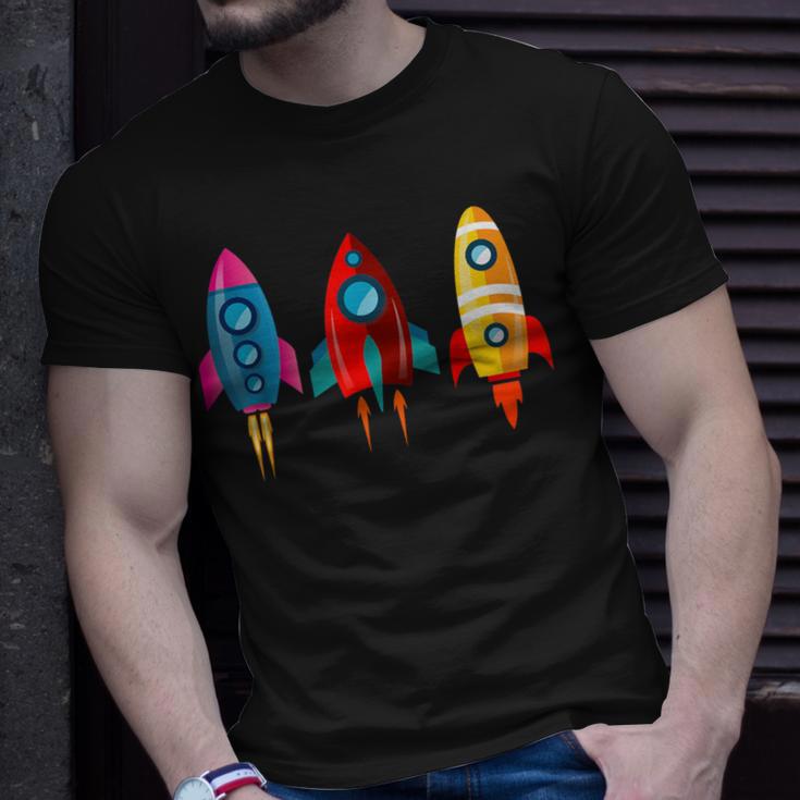 Colorful Rocket Ships Astronaut T-Shirt Gifts for Him