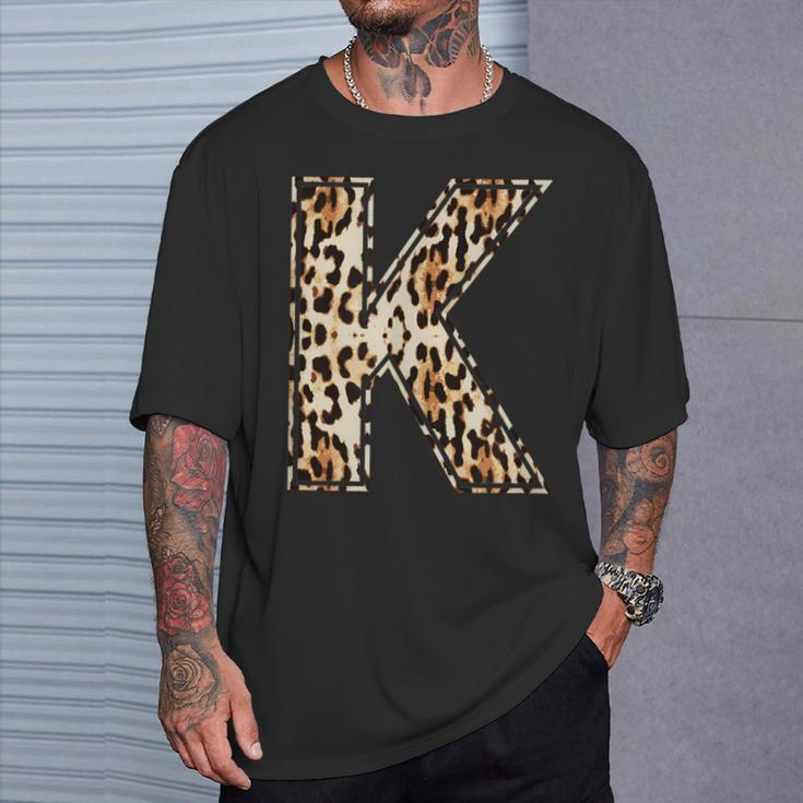 Cool Letter K Initial Name Leopard Cheetah Print T-Shirt Gifts for Him