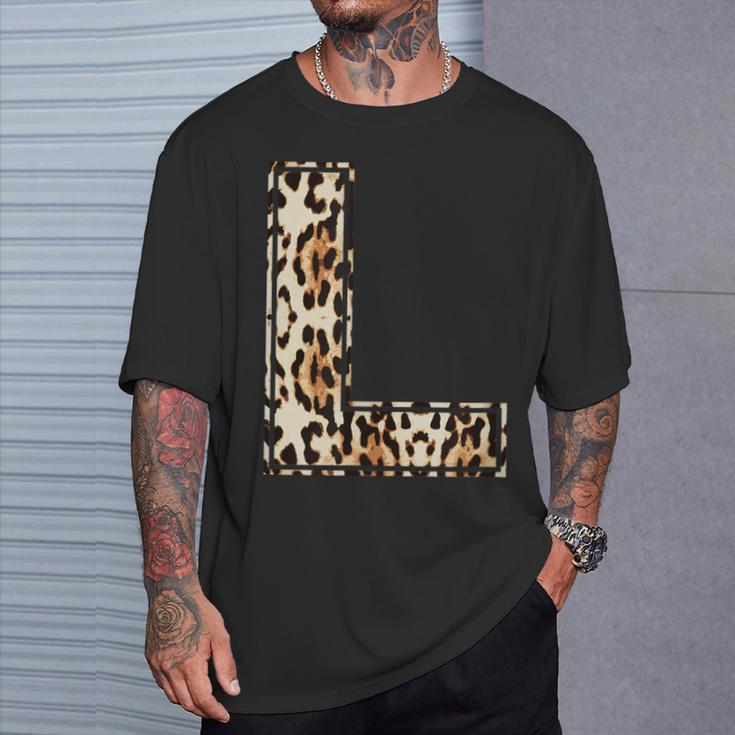 Cool Letter L Initial Name Leopard Cheetah Print T-Shirt Gifts for Him