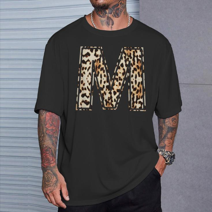 Cool Letter M Initial Name Leopard Cheetah Print T-Shirt Gifts for Him