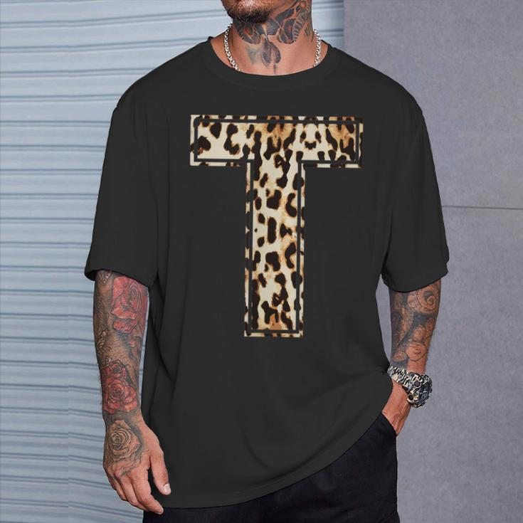 Cool LetterInitial Name Leopard Cheetah Print T-Shirt Gifts for Him