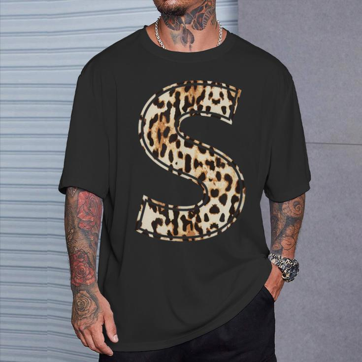 Cool Letter S Initial Name Leopard Cheetah Print T-Shirt Gifts for Him
