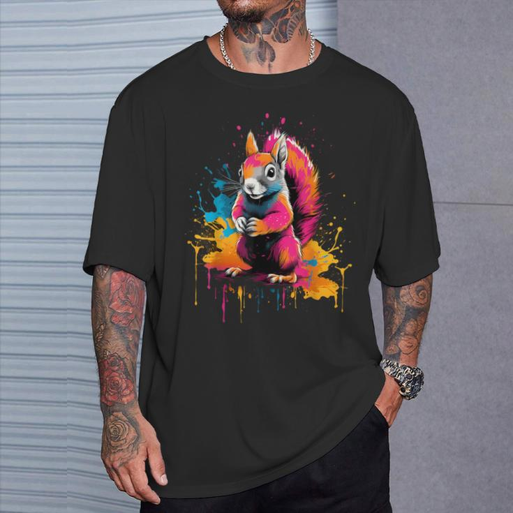Cool Squirrel On Colorful Painted Squirrel T-Shirt Gifts for Him